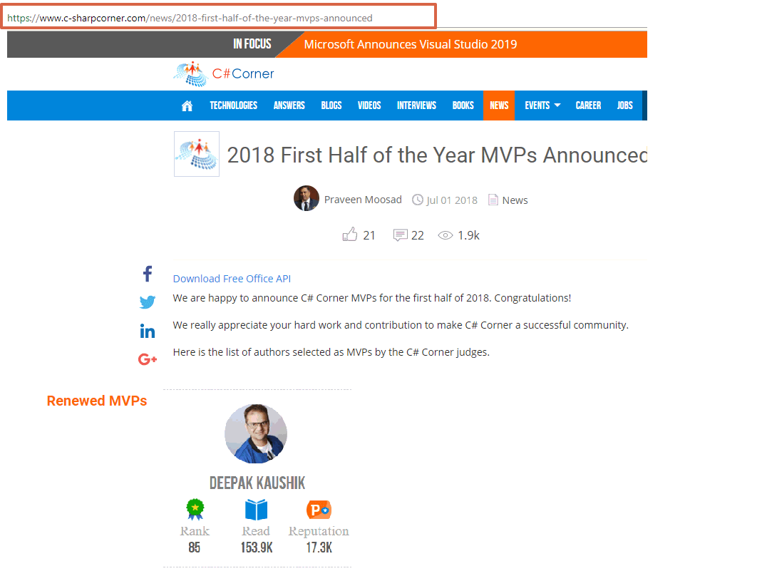C# Corner MVP Renewed